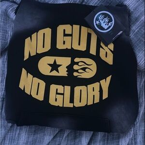 Black hellstar Hoodie with Gold 'No Guts No Glory' Print
